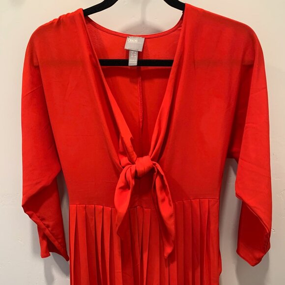 ASOS Red Sheer Pleated Midi Dress with Front Tie Size 2 - Picture 3 of 6